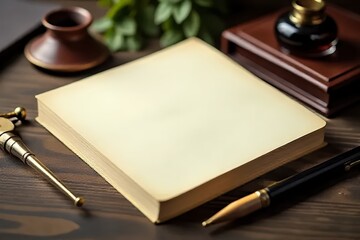 Vintage-desk-with-blank-paper-and-writing-tools