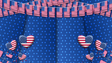 usa heart, decoration of usa flag and beautiful blue star background with copy space for blessings and greetings. concept for national holiday and events.