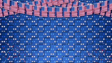 beautiful white and blue star background in united states of america national flag theme with flag decoration. copy space for blessings and greetings for national holiday.