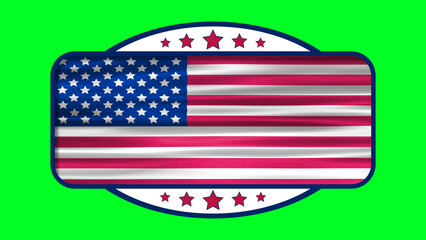 national flag of united states of america on green screen with red star icon. waving flag in rectangle shape.