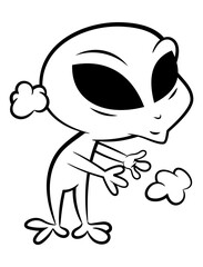 Funny Alien cartoon characters do a magic with emitting smoke. Best for outline, logo, and coloring book with Unexplored themes