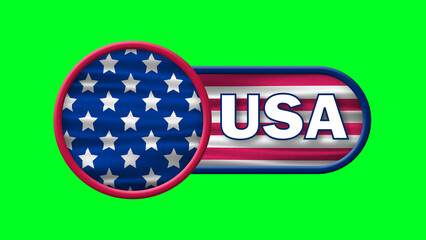 usa text in united states of america flag in circles. usa sign on green screen.