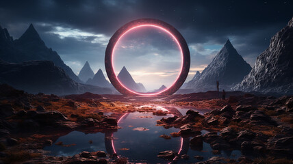 3d render abstract neon background with rhombus