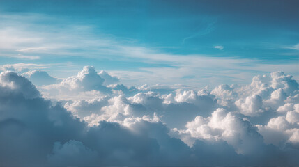 Aerial View of Fluffy Clouds in the Blue Sky