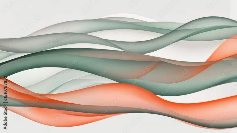 Poster flowing abstract design vibrant waves in green, white, and orange create movement and tranquility wi