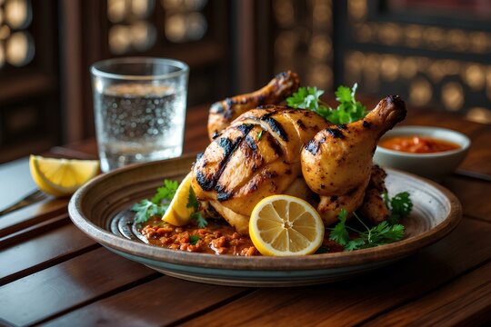 Dajaj Meshwi - Saudi Arabian Food: Discover the Succulent Flavors of This Grilled Chicken Dish, Marinated with Traditional Spices and Charcoal-Cooked to Perfection in Saudi Arabia