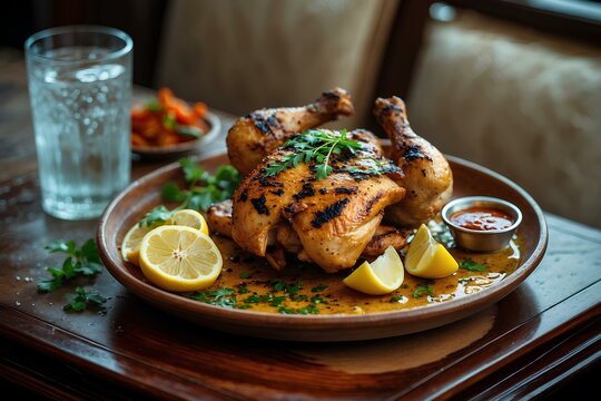 Dajaj Meshwi - Saudi Arabian Food: Experience the Rich, Smoky Taste of Tender Chicken Grilled Over Charcoal, Infused with Spices That Capture the Essence of Saudi Arabian Barbecue Culture