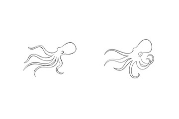 Elegant minimalist outlined octopus illustrations isolated on white representing marine life concepts