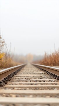 Ethereal Railroad Journey: A Misty Path to the Horizon on Parallel Tracks