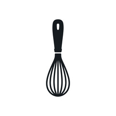Simple Black and White Illustration of a Kitchen Whisk for Mixing Ingredients and Food Preparation in Baking and Cooking Applications and Culinary Arts