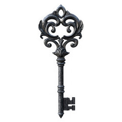 Ornate antique skeleton key isolated on transparent background