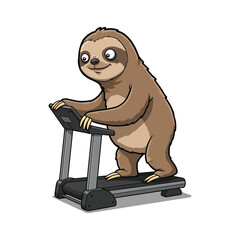 Funny Sloth Clipart – Cartoon Sloth Walking Slowly on Treadmill