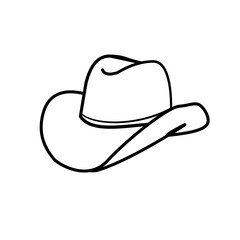 This precise black line drawing illustration showcases a single classic western-style cowboy hat outline on a clean white background.
