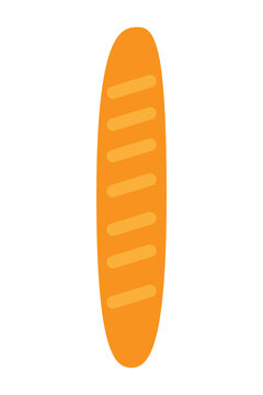 Fresh baked baguette illustration with scoring marks, artisan bakery food icon, orange golden brown color, simple flat design vector graphic. High res PNG