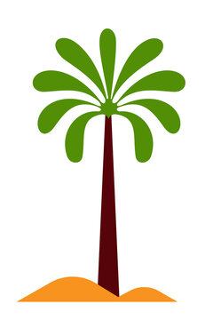 High resolution PNG, minimalist palm tree illustration, tropical desert landscape. Perfect for tropical brand logos, apparel design, travel and vacation marketing, nature-themed projects, summer event
