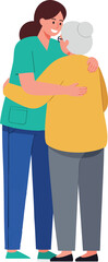 Obraz premium Caregiver hugging elderly woman showing support and compassion vector illustration 