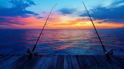Fishing Rods on Dock at Sunset