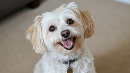 Charming Dog Portrait: A Happy Puppy's Adorable Smile and Playful Gaze