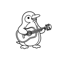 Obraz premium Cartoon penguin playing guitar in a fun coloring style 
