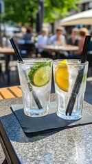 Refreshing Citrus Cocktails: Lime and Lemon Drinks on a Sunny Day, Perfect for Summer Refreshment and Enjoying at a Bar or Restaurant