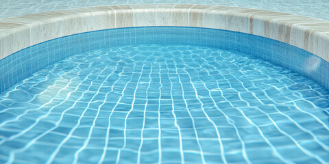 Close Up View of Curved Blue Pool Edge with Mosaic Tile Detail for Resort Marketing Imagery
