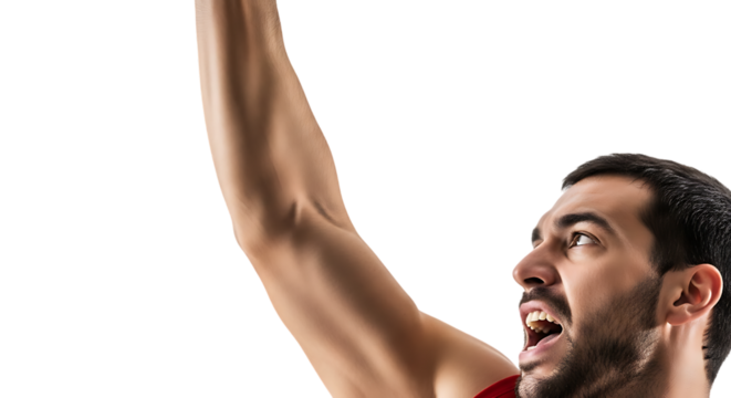 Intense basketball player reaching for the hoop during a game