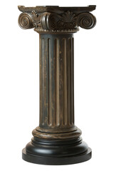 A single ionic column stands tall against a black backdrop showcasing its architectural details clearly