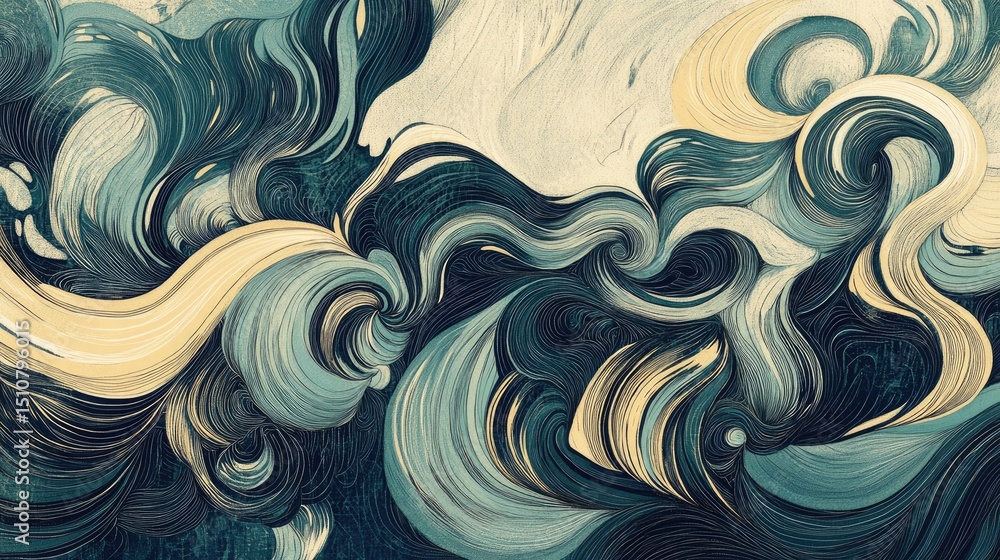Poster elegant illustration with a cascade of curling lines, weaving into one another like flowing silk. sh