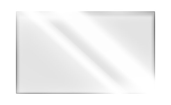 Transparent, shiny glass sheet. Transparent plastic panel. Glare and reflections on the transparent surface. Showcase. Cut out