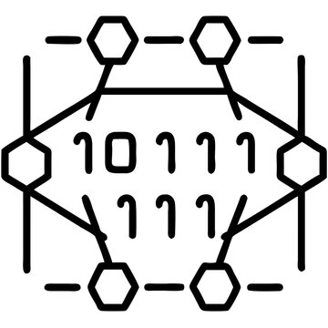Geometric low-polygonal code icon with hexagons and binary numbers  