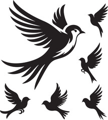 Set of flying bird silhouettes in vector design representing freedom and nature