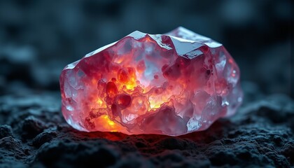 Obraz premium Iridescent Flame Quartz Crystal: Molten Ruby and Amber Light Within Faceted Form