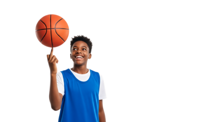 Young athlete showcases basketball skills with a spinning ball on finger
