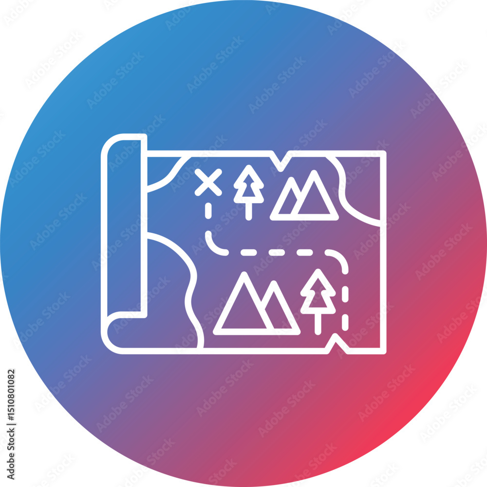 Poster treasure map line gradient circle background icon