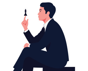 Businessman Contemplating Leadership Strategy with Chess Piece Symbolizing Success and Vision