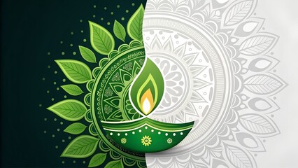 Green eco Diwali creative concept on  a white background 