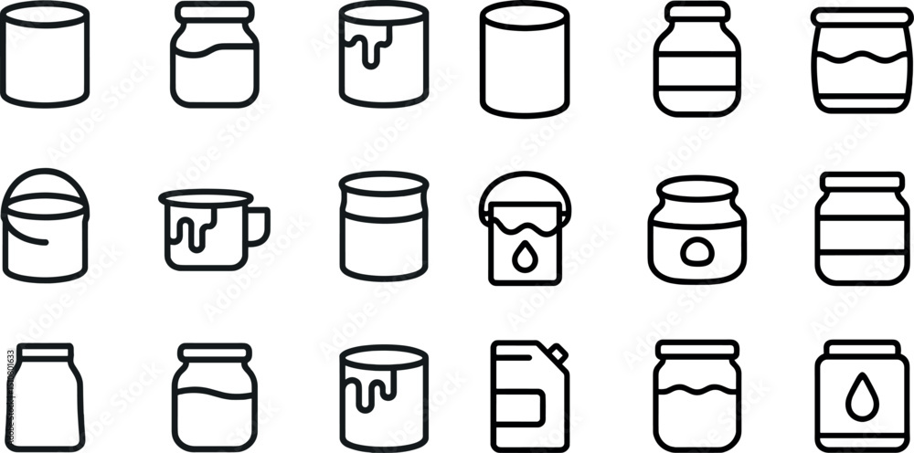 Poster assorted container line icons collection for design projects