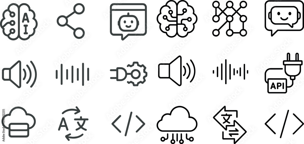 Aufkleber artificial intelligence and technology icons for digital design and development