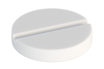 Closeup of a white round scored pill or tablet, commonly used as medication. 3d rendering