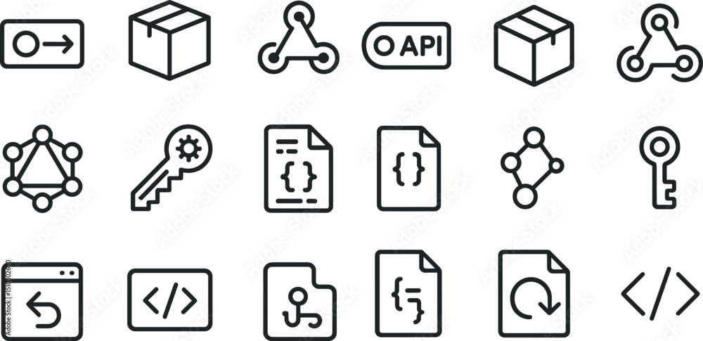 Poster collection of technology and api icons for web development design
