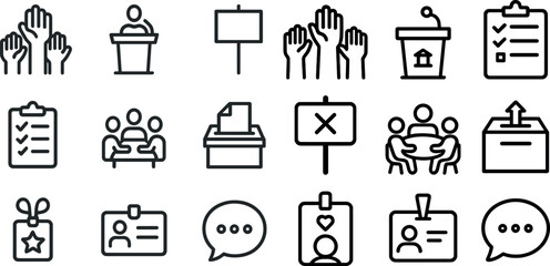 Voting and meeting icons collection for communication and organization design