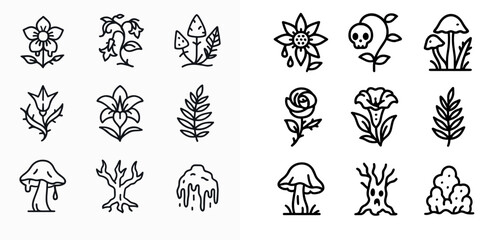 Fototapeta premium Botanical and mystical plant icon set for creative designs