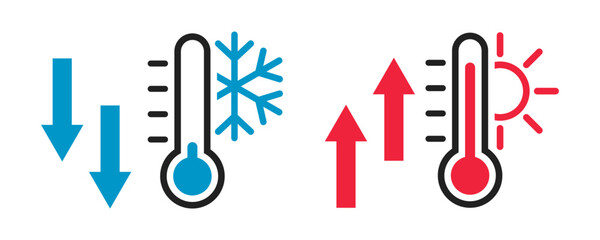 Thermometer temperature with up and down. Hot and cold temperature icon. Vector illustration