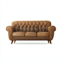 Flat design vector of a vintage-style tufted leather sofa on a white background