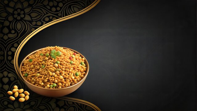 Namkeen on a dark black background with copy space. 