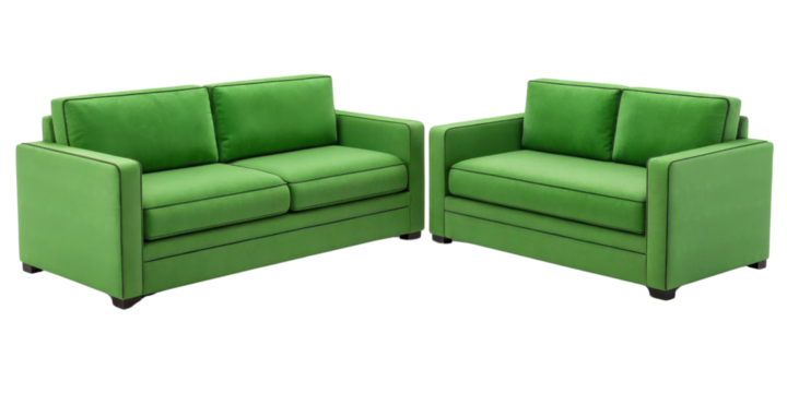 Vibrant polyester loveseat and sofa set in green adds lively touch to any space