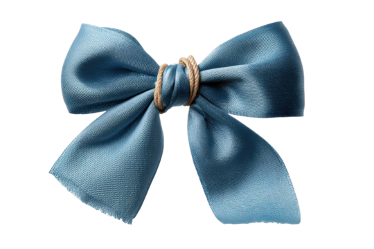PNG Elegant blue fabric bow with rope knot on black background