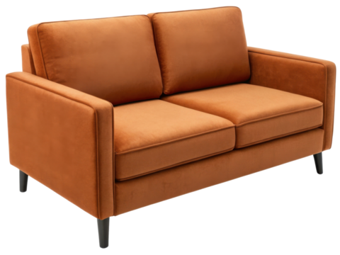 Stylish polyester loveseat sofa in warm orange hue adds comfort and elegance to any space