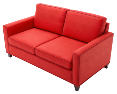 Vibrant red loveseat made of soft polyester adds stylish touch to any living space