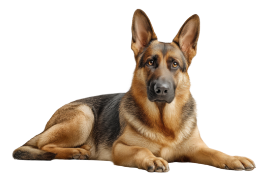 PNG Alert german shepherd lying down with attentive expression